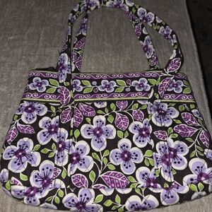 Vera Bradley Plum Petals Shoulder Bag Purple Green Floral Purse